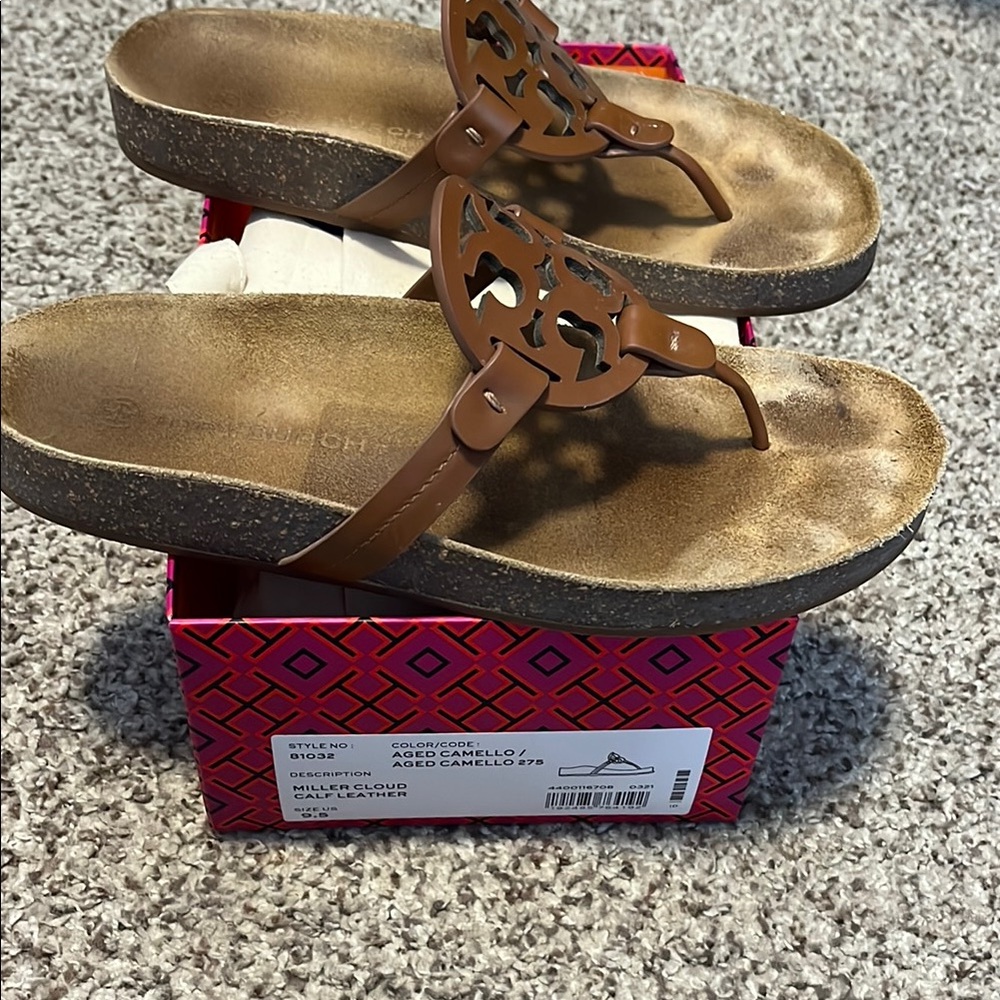 Tory Burch Brown Sandals with Cork Footbed and Toe Loop